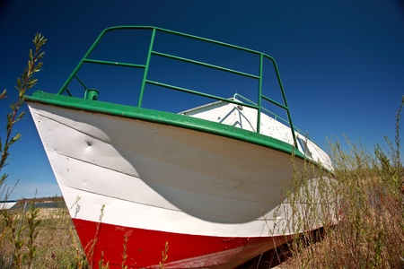 Beached fishing boat near Riverton Manitobaの写真素材
