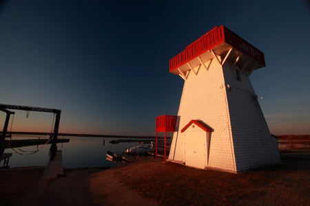 Lighthouse and marina at Hecla in Manitobaの写真素材