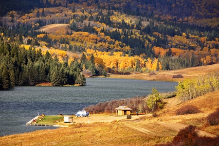 Reesor Lake Alberta in fallの写真素材