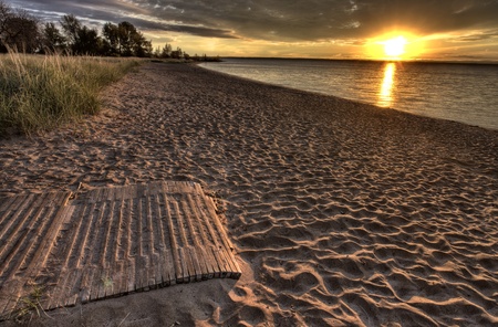 Beach Entrance Escanaba Michigan Sunriseの写真素材