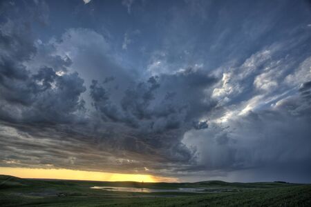 Slough pond and crop Saskatchewan Canadaの写真素材