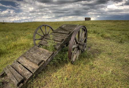 Old Prairie Wheel Cart Saskatchewan Canada field