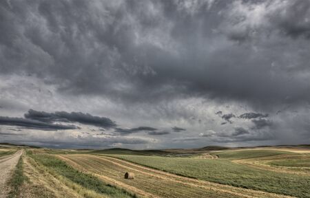 Prairie Road Storm Clouds Saskatchewan Canada field