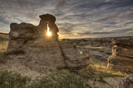 Hoodoo Badlands Alberta Canada Writing on Stone Parkの写真素材