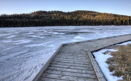 Cypress Hills Alberta lake in winter coldの写真素材