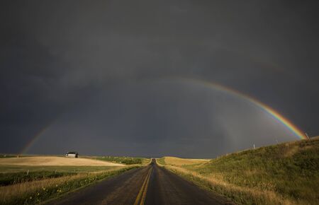Hail Storm and Rainbow in Saskatchewan Canadaの写真素材