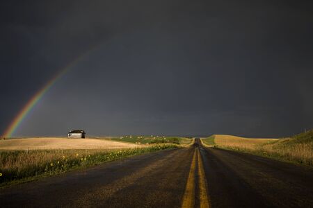 Hail Storm and Rainbow in Saskatchewan Canadaの写真素材