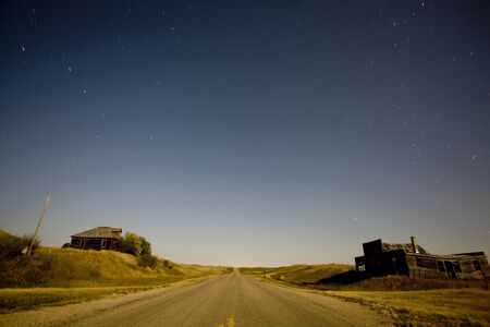 Night Shot Abandoned house star trails Canadaの写真素材