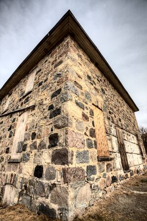 Abandoned Stone Building in Saskatchewan Canadaの写真素材