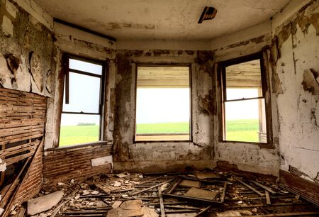 Interior Abandoned Building prairie Saskatchewan Canada wreckedの写真素材