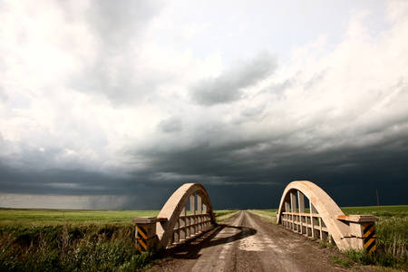 Prairie Storm Clouds ominous weather Saskatchewan Canadaの写真素材