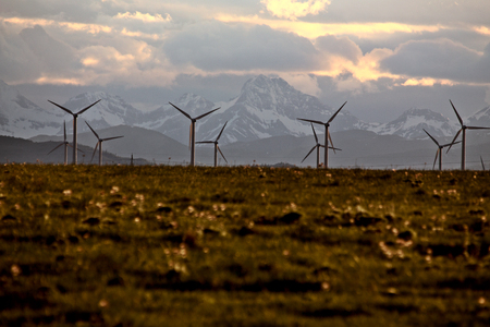 Wind Farm Canada Pincher Creek Rocky Mountainsの写真素材