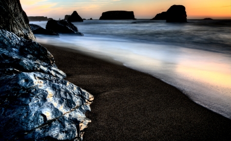 Sunset Bandon Oregon beautiful rock formations USAの写真素材