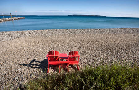 Owen Sound Ontario Georgian Bay chairs Canadaの写真素材
