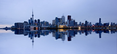 Night Shot Toronto City in Ontario Canada Lake reflectionのeditorial素材