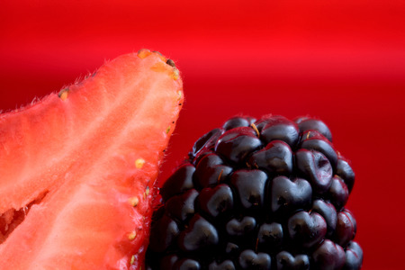 Strawberry and Blackberry Close up macro studioの写真素材