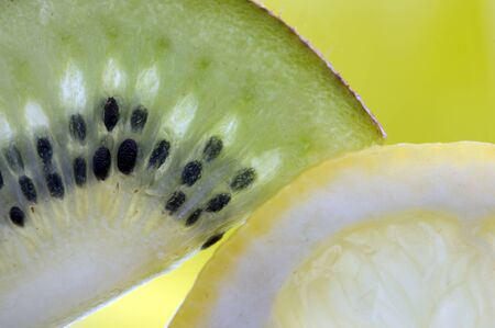 Kiwi Fruit and Lemon Slice close up macroの写真素材