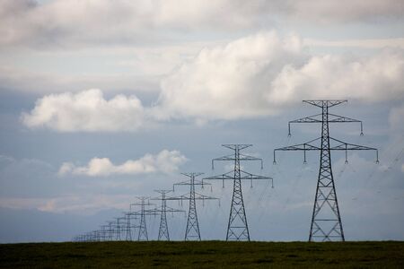 Storm Clouds Saskatchewan Prairie scene Canada Power Linesの写真素材
