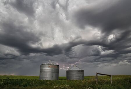 Storm Clouds Saskatchewan Prairie scene Canada Farmのeditorial素材