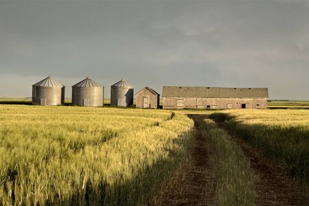 Storm Clouds Saskatchewan Prairie scene Canada Farmのeditorial素材