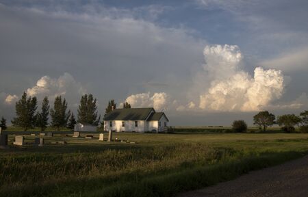 Storm Clouds Saskatchewan Prairie scene Canada Farmのeditorial素材