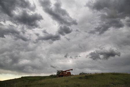 Storm Clouds Saskatchewan Prairie scene Canada Farmのeditorial素材