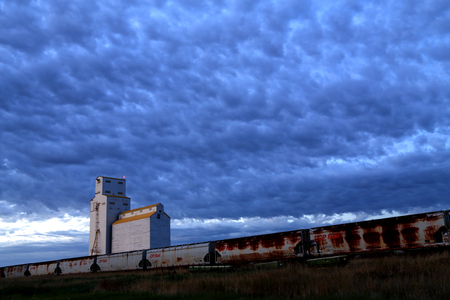 Grain Elevator Saskatchewan blue sky storage Canadaのeditorial素材