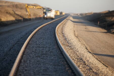 New Railroad Construction with cement rail tiesの写真素材