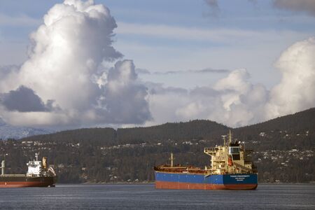 Cargo Ships English Bay Vancouver Canada sunrise
