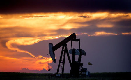 Sillouette Sunset Saskatchewan Orange Color Oil Jackの写真素材