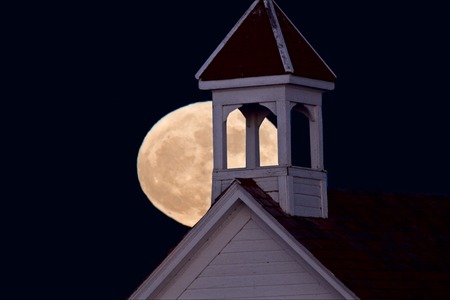 Full Super Moon over Country Church Canadaの写真素材