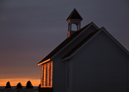 Saskatchewan Prairie Sunset rrural countryside colorful skyの写真素材