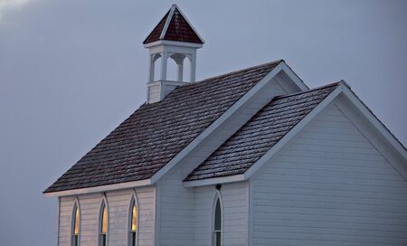 Country Prairie Church in Sasktchewan Canada winter coldの写真素材