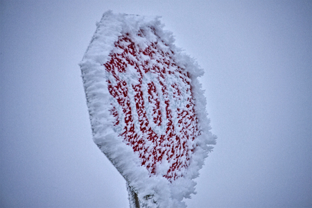 Winter Frost Saskatchewan Canada ice storm stop signの写真素材