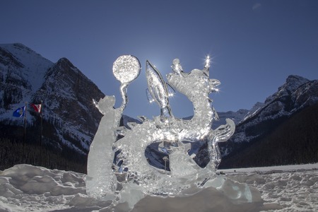 Ice Sculpture Lake Louise Alberta Canada Chateauのeditorial素材