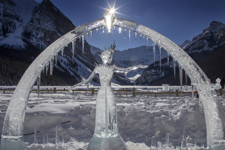 Ice Sculpture Lake Louise Alberta Canada Chateauのeditorial素材