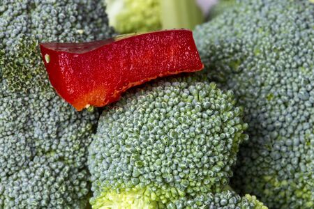 Close Up Vegetables broccoli and colliflower and onion redの写真素材