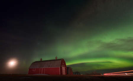 Northern Lights Canada Aurora borealis rural Prairie Nightの写真素材