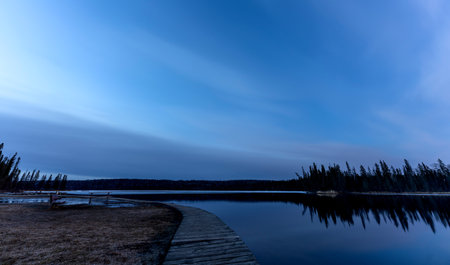 Night Photography Waskesiu Canada noctilucent clouds Marina Narrowsの写真素材