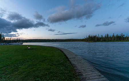 The Narrows Waskesiu sunset Northern lake Wildernessの写真素材
