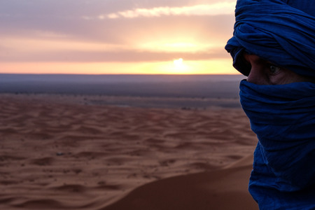 Berber man with foresight and blue eyesの写真素材