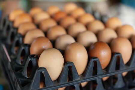 Eggs in the stall for sale on the market