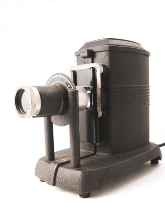 very old slide projector with white backgroundの写真素材