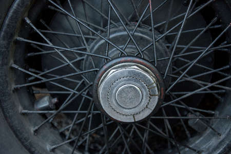 Close up of a spoke rim of a vintage carの写真素材