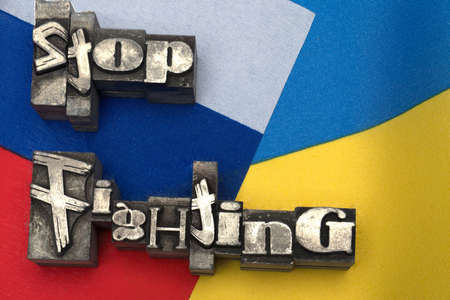 Ukrainian Russian flag print letters stop fighting
