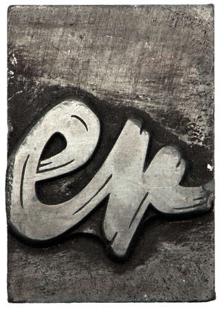 two lowercase letters he means he double vintage lead letter letterpress typeset former print shop on white backgroundの写真素材