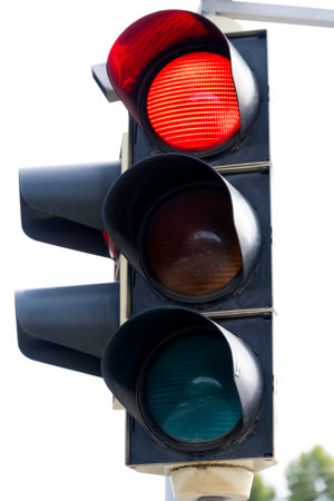 Close up of traffic light showing red light as concept for closure refusal separation and stopの写真素材
