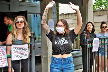 Dayton, Ohio, United States 05/30/2020 protesters at a black lives matter rally holding signs and wearing masksのeditorial素材