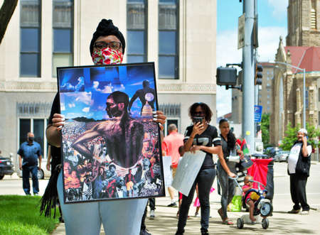 Dayton, Ohio, United States 05/30/2020 protesters at a black lives matter rally holding signs and wearing masksのeditorial素材