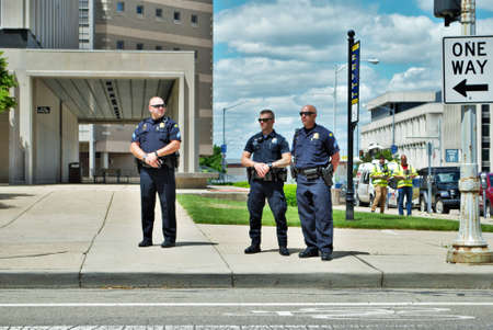 Dayton, Ohio United States 05/30/2020 police officers controlling the crowd at a black lives matter...